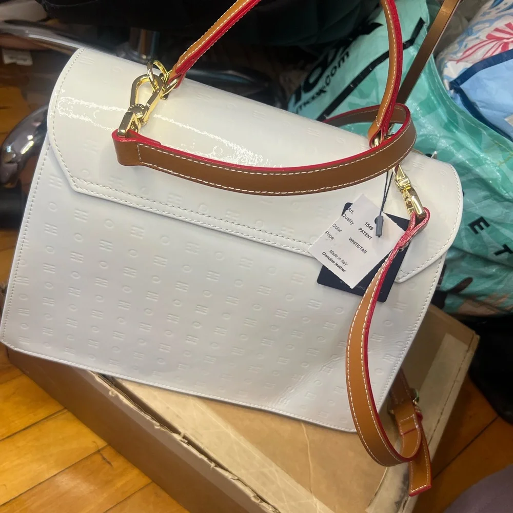 Arcadia Italian patent leather satchel bag white NWT retail $498 - Picture 7 of 16